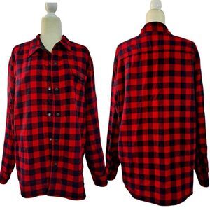 Lands' End Men's Large Buffalo Plaid Red Longs Sleeves Shirt Shacket Reversable